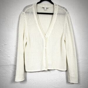 White Label White Company Organic Cotton Chunky Knit Cardigan Sweater Womens L